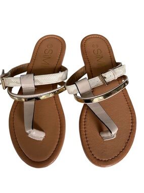 SiMI Strappy Sandals Ivory Gold Snakeskin Size 7.5